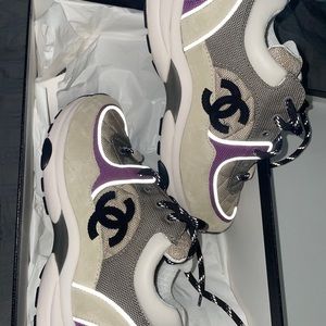 Chanel sneakers purple and white with tan. Size 37 worn once for 30 minutes